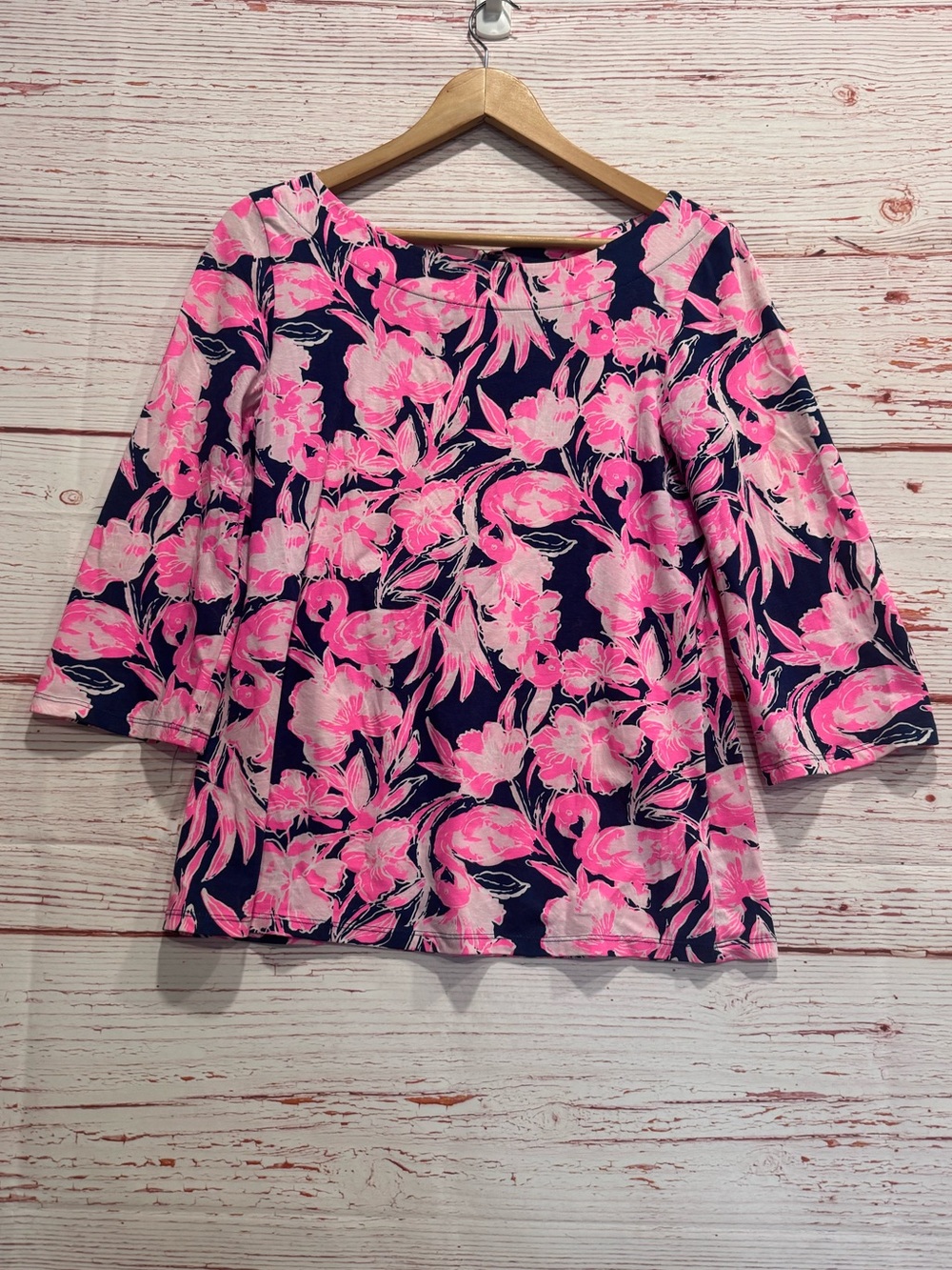 Lilly Pulitzer Waverly Top in Inky Navy Flamingle Sz S